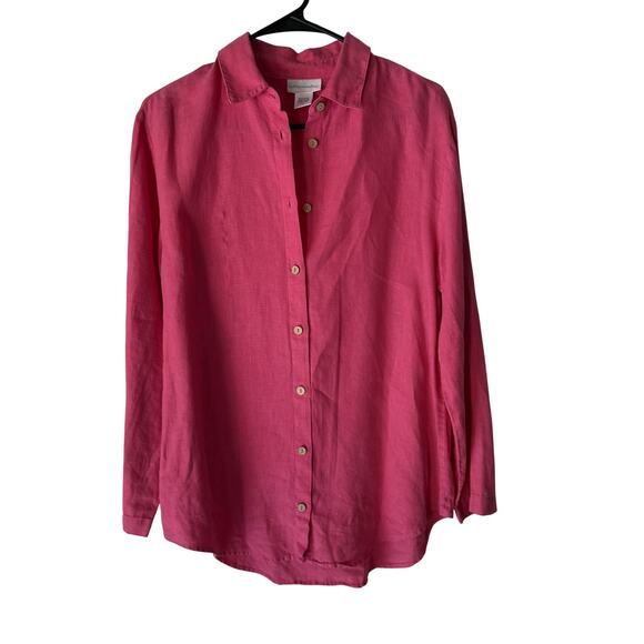Soft Surroundings Shirt Womens Petite Small Pink Linen Button Up Long Sleeve USA - Picture 1 of 7
